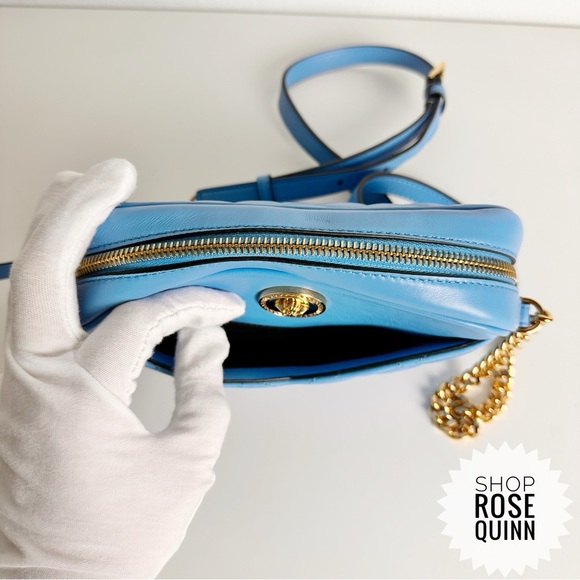 VERSACE | All- Inclusive La Medusa Blue Quilted Lamb Leather Chain Crossbody - Picture 8 of 11